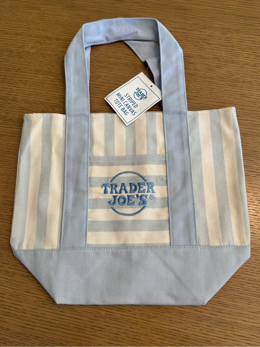 Trader Joe's Blue & Cream Striped Canvas Tote Bag